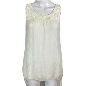 Marina Gigli Italy Shirt Womens Sz S White Silk Crochet Lace Sleeveless Tank Top